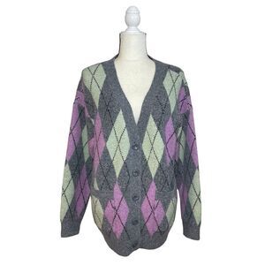 BP Argyle Pattern Oversized Cardigan Sweater Size Medium